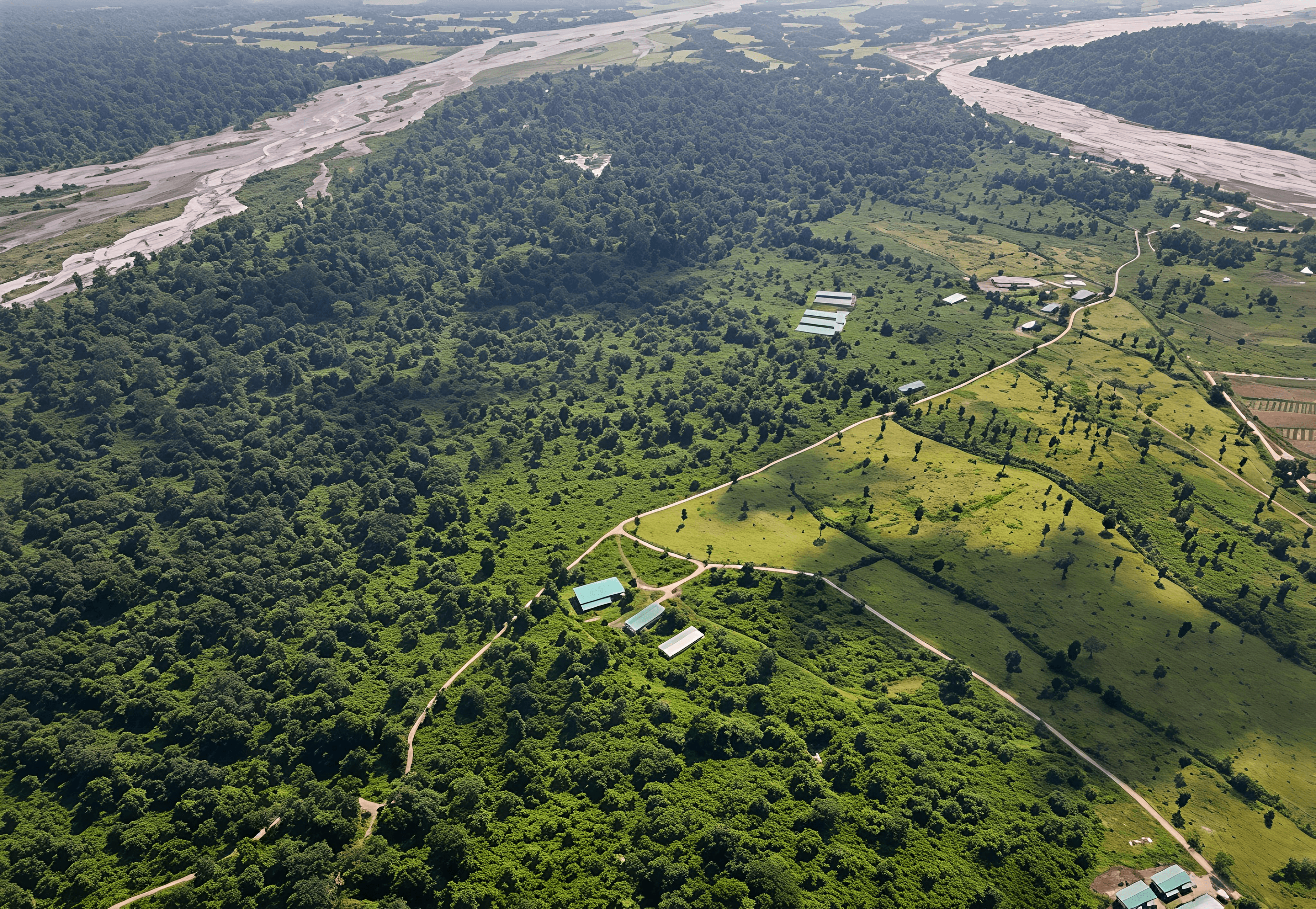 Satellite overview of the Samrang project boundary, phased blocks, and key site markers.